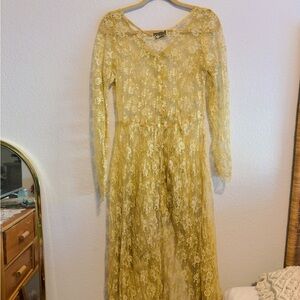 Vintage 70s Alexander Brown Lace Duster Cardigan